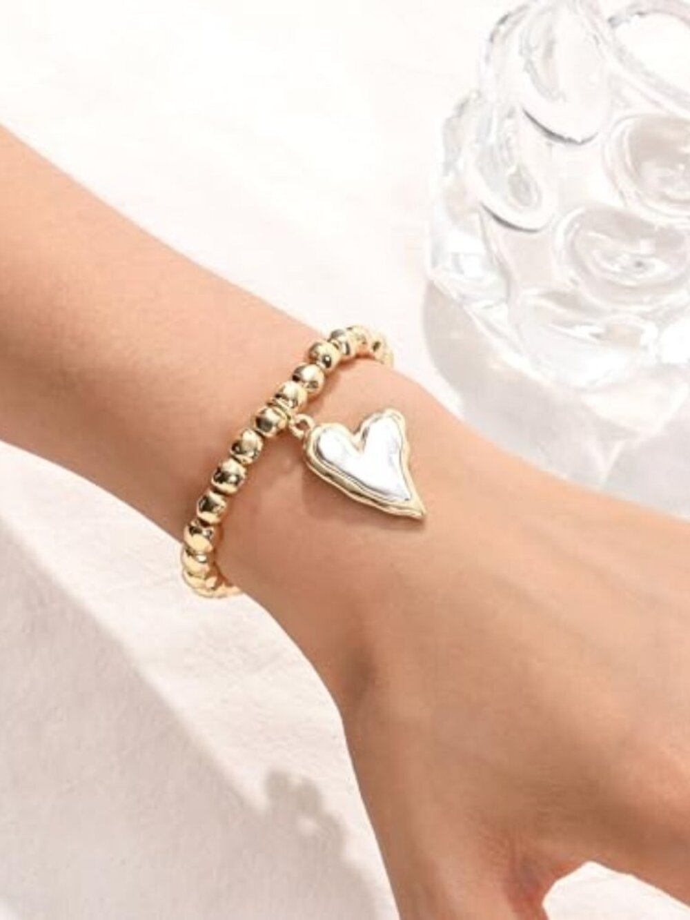 14k gold plated stone beads and alloy beads handmade stretch bracelet